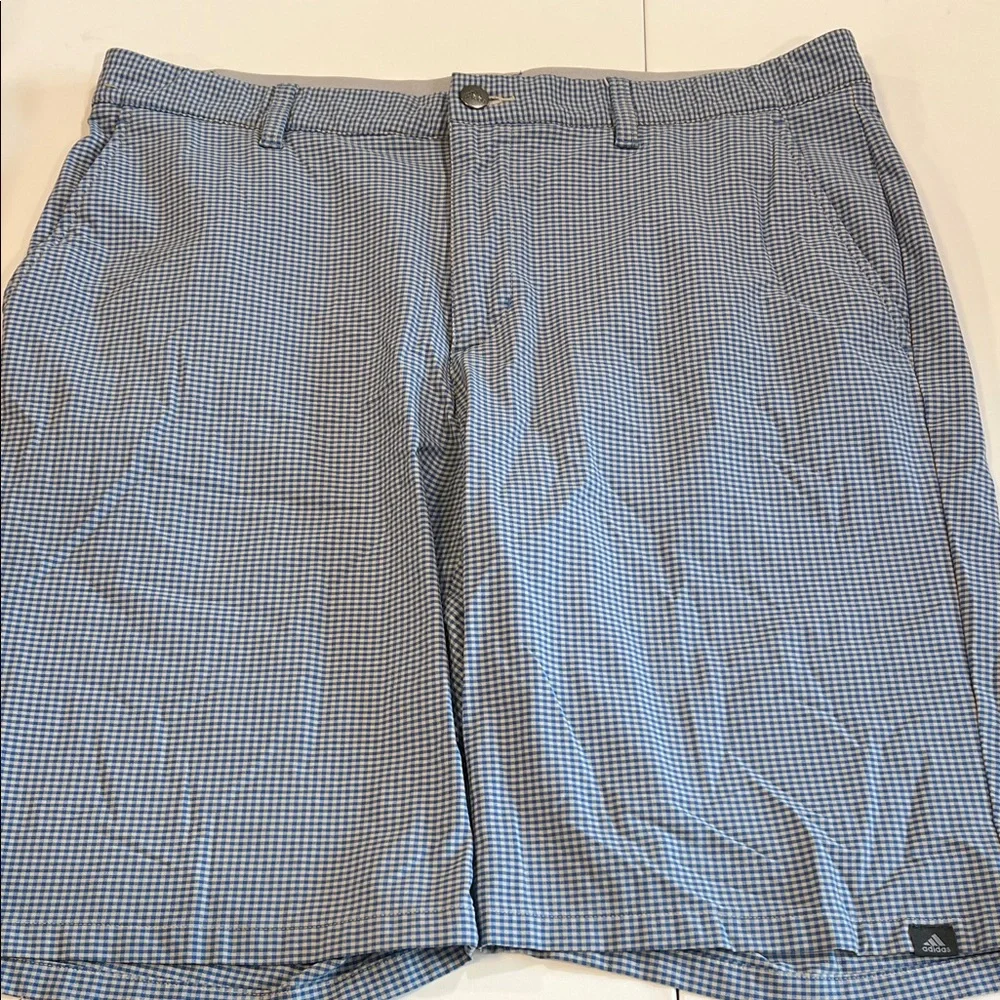 Adidas - 36, Men's Light Blue Checkered Flat Front Shorts
